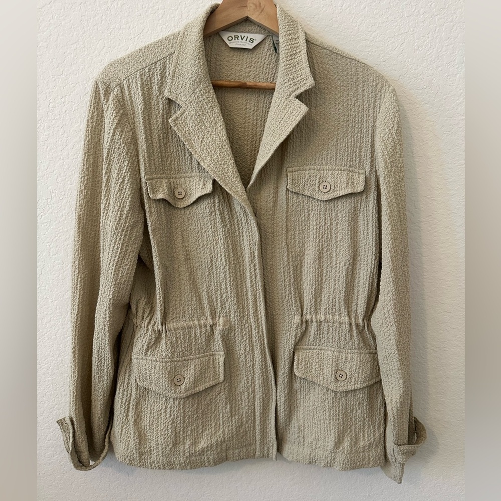 Orvis Vintage Women's MP Textured Beige Utility Safari Jacket